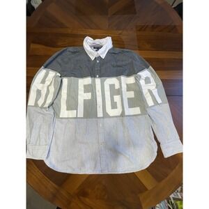 Tommy Hilfiger Chadwick Button Up XL Y2K Preppy Old Money Gray 2tone Branded